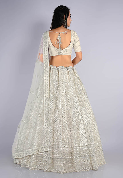 White Party Wear Net Lehenga