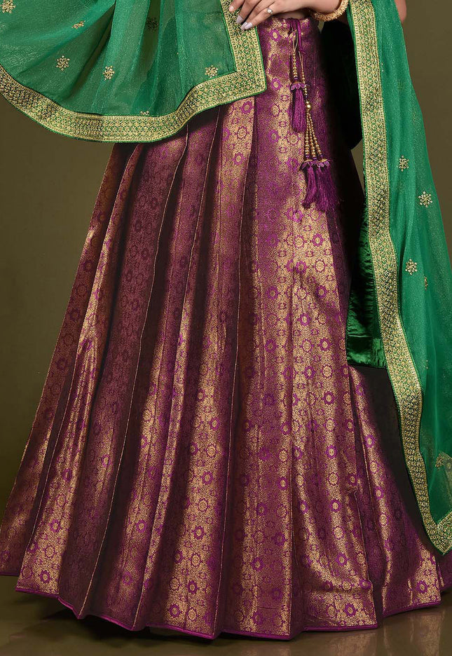 Wine Brocade Lehenga Choli