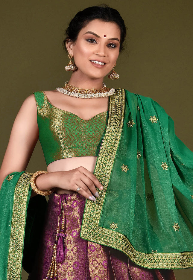 Wine Brocade Lehenga Choli