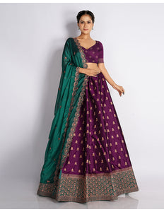 Wine Rangoli Silk Lehenga