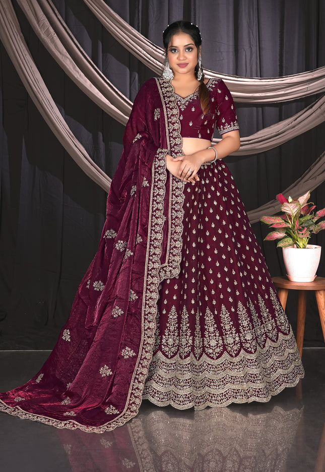 Wine Designer Fendy Lehenga Choli For Partys