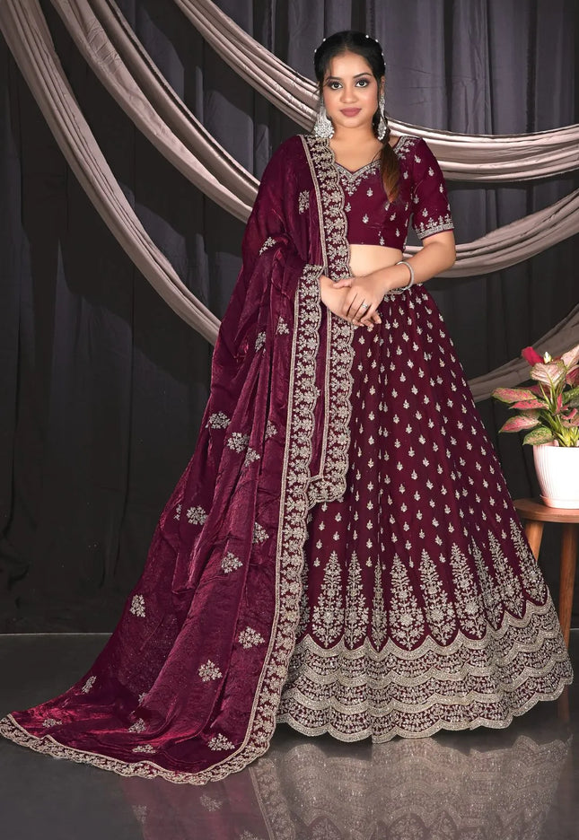 Wine Designer Fendy Lehenga Choli For Partys