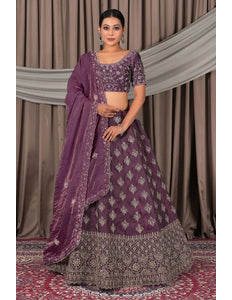 Wine Fendy Silk Semi-Stitched Lehenga For Women