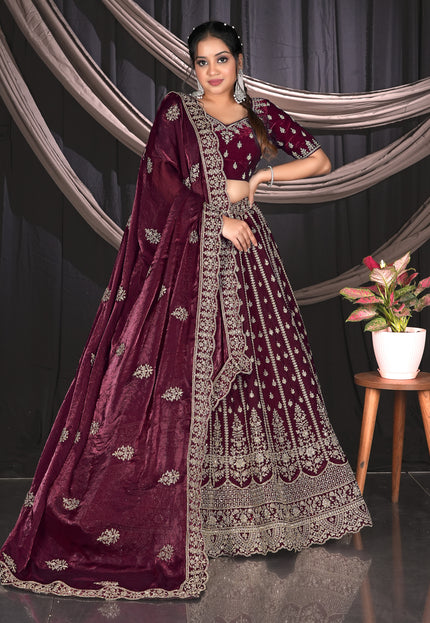 Wine Fendy Fabric Designer Lehenga Choli For Events