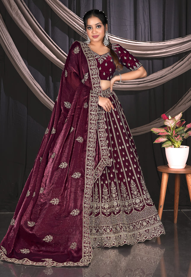 Wine Fendy Fabric Designer Lehenga Choli For Events