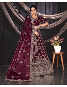 Wine Fendy Fabric Designer Lehenga Choli For Events