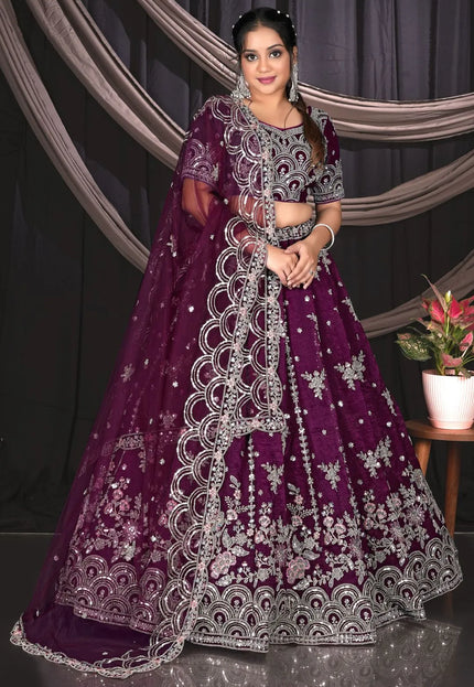 Wine Fendy Silk Embroidered Lehenga Choli For Women
