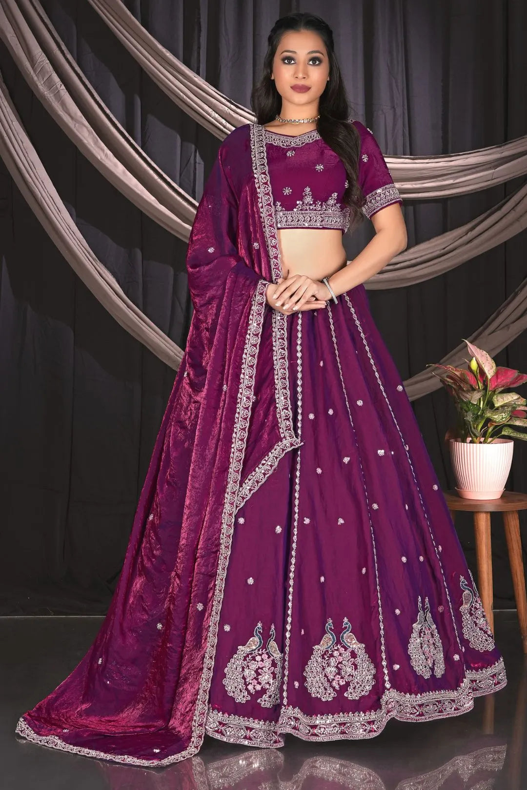 Wine Fendy Silk Lehenga Choli For Wedding Function