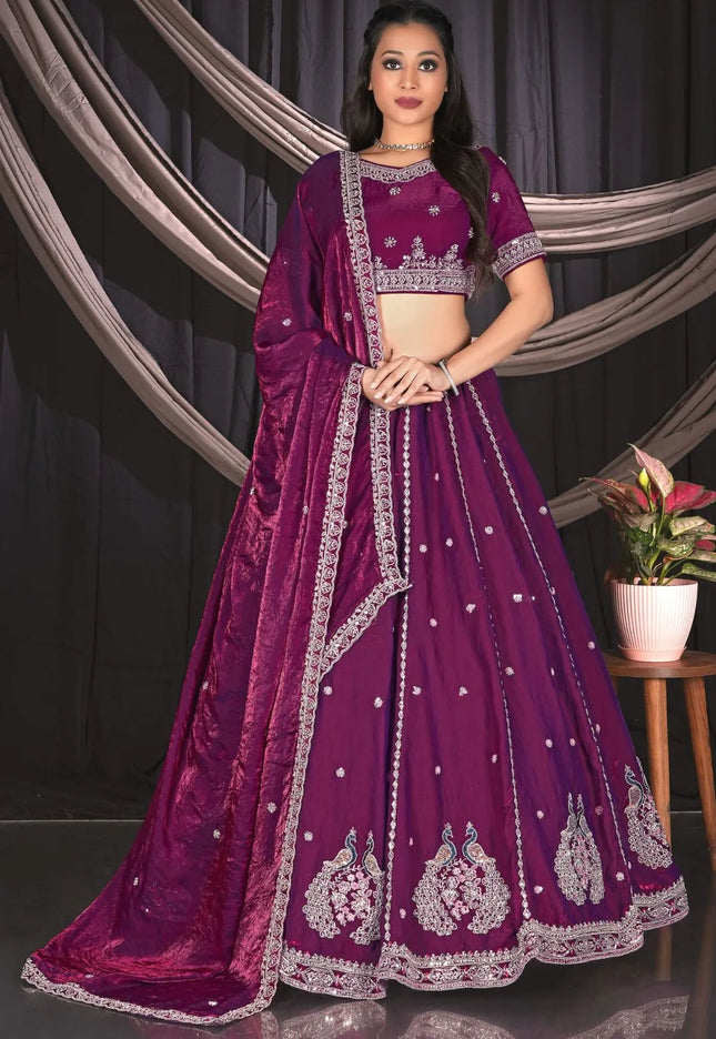Wine Fendy Silk Lehenga Choli For Wedding Function