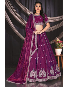 Wine Fendy Silk Lehenga Choli For Wedding Function