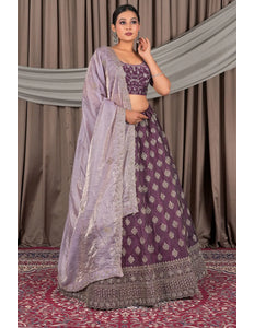 Wine Fendy Silk Semi-Stitched Lehenga For Women