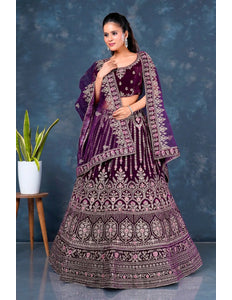 Wine Heavy Designer Velvet Lehenga For Brides