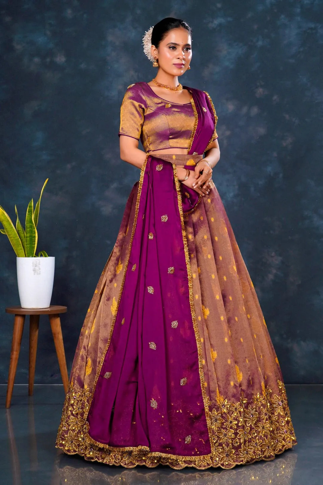 Wine Latest Banarasi Lehenga Choli With Zari Woven