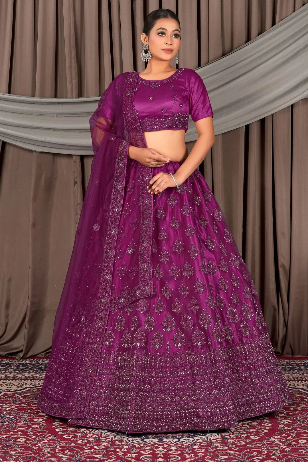 Wine Latest Net Lehenga Choli For Women