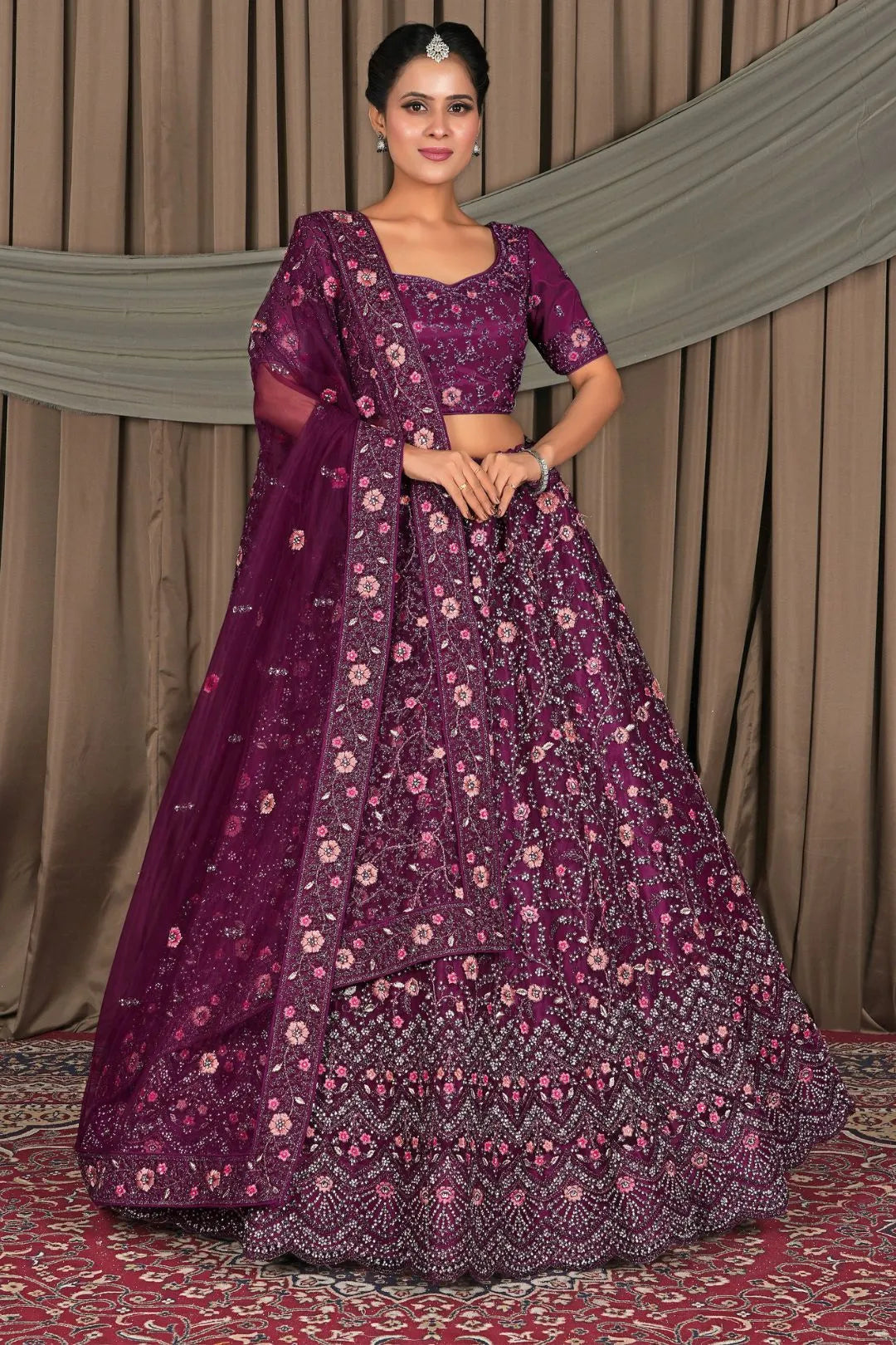 Wine Latest Party Wear Net Lehenga Choli