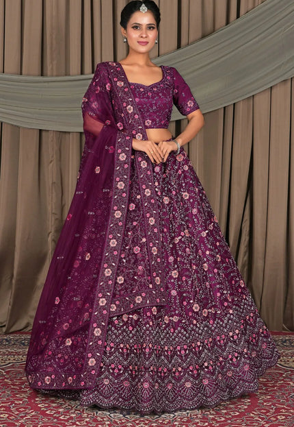 Wine Latest Party Wear Net Lehenga Choli