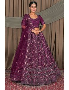 Wine Latest Party Wear Net Lehenga Choli