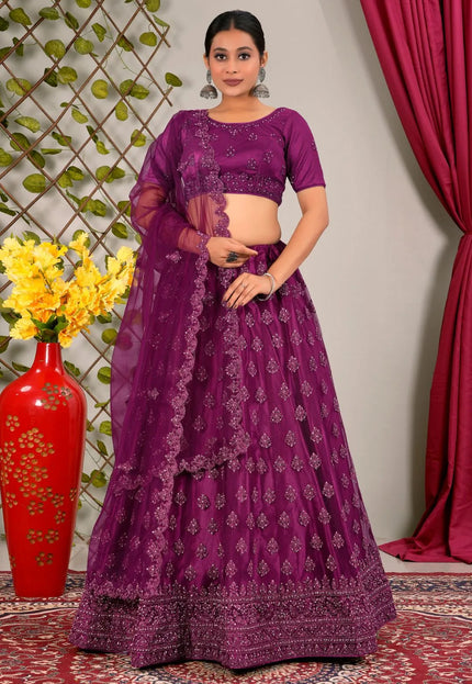 Wine Party Wear Net Lehenga Choli For Weddings