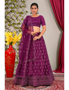Wine Party Wear Net Lehenga Choli For Weddings