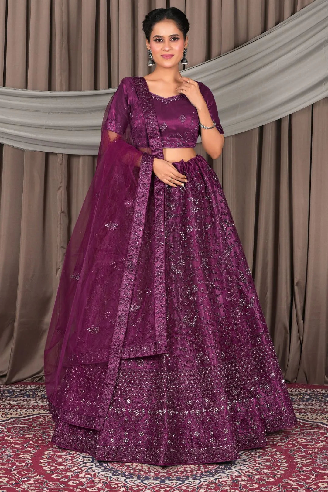 Wine Party Wear Net Lehenga Choli For Women