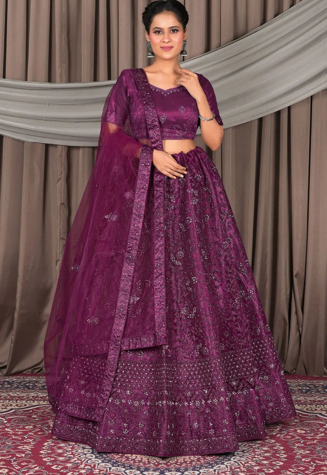 Wine Party Wear Net Lehenga Choli For Women