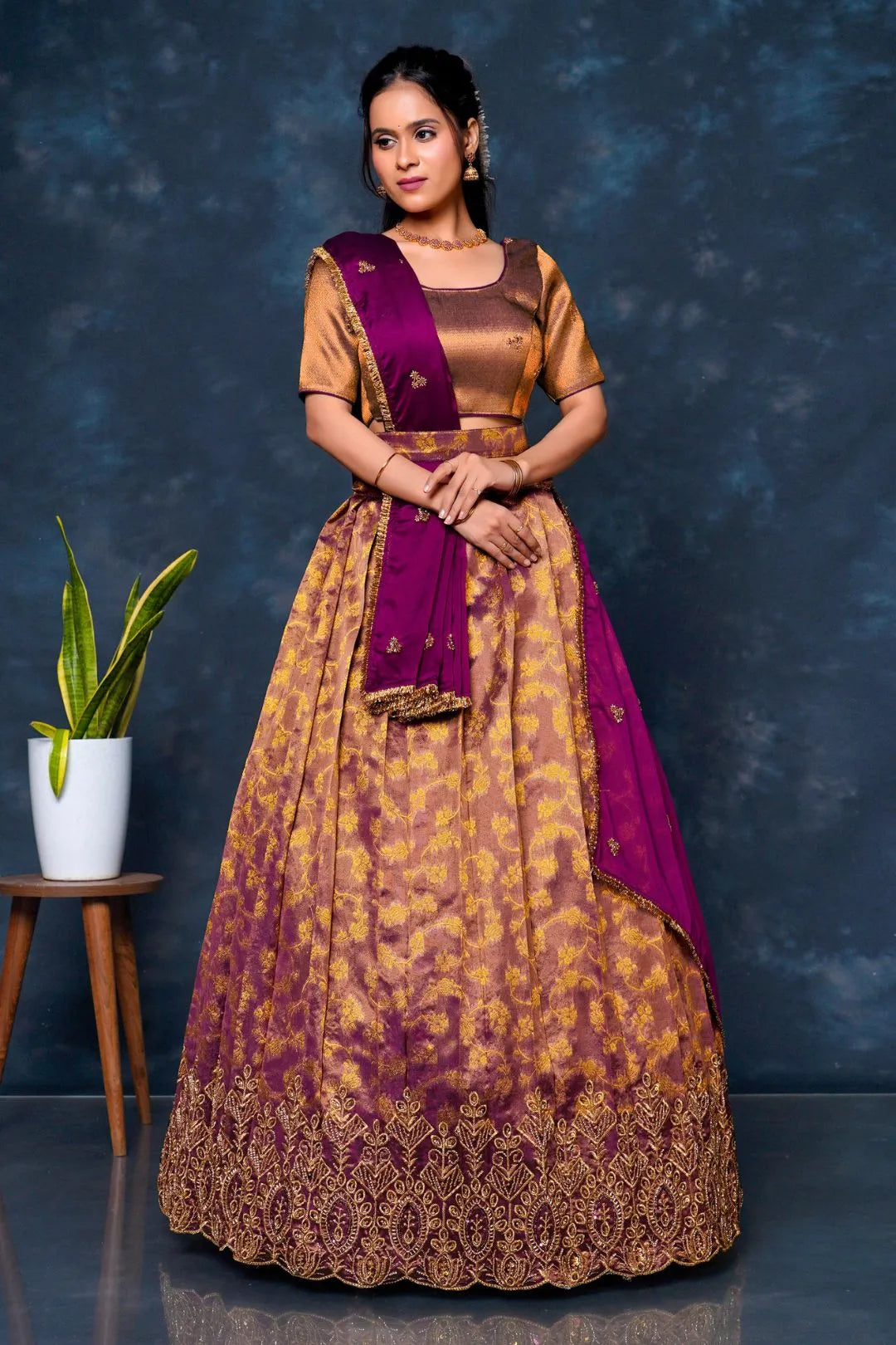Wine Tissue Silk Lehenga Choli With Zari Woven