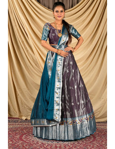 Wine Zari Banarasi Silk Half Saree For Women