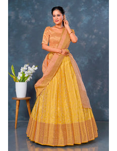 Yellow Designer Lehenga Choli in Tissue Silk