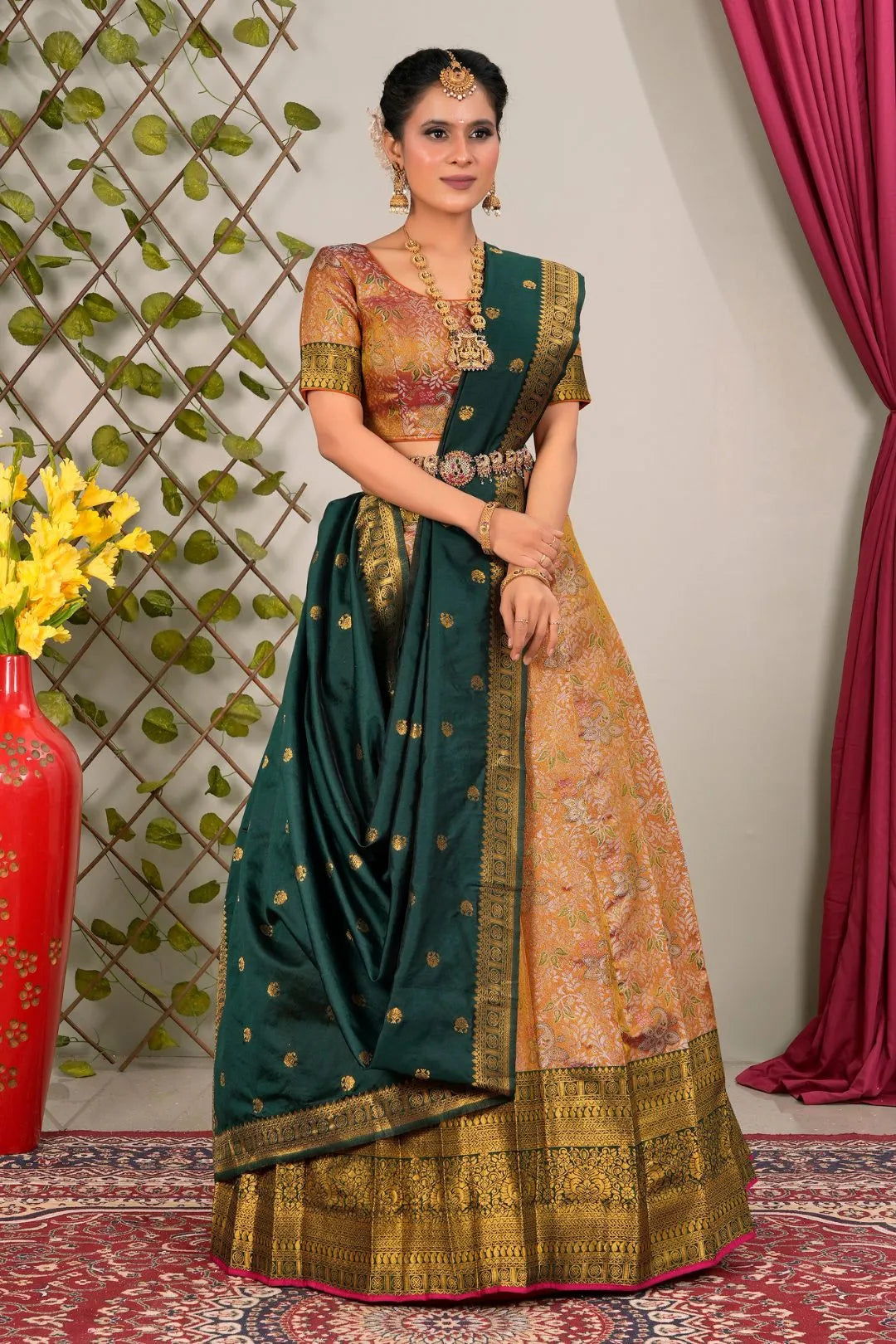 Yellow Banarasi Silk Lehenga Choli With Zari Woven