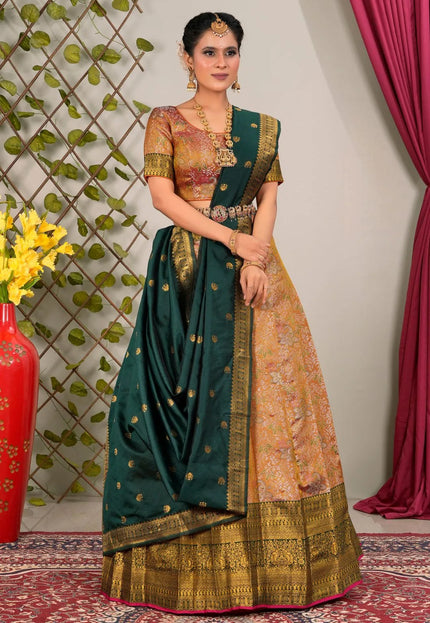 Yellow Banarasi Silk Lehenga Choli With Zari Woven