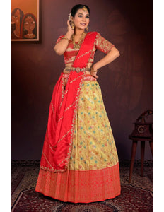 Yellow Digital Print Banglori Slub Lehenga Choli For Women