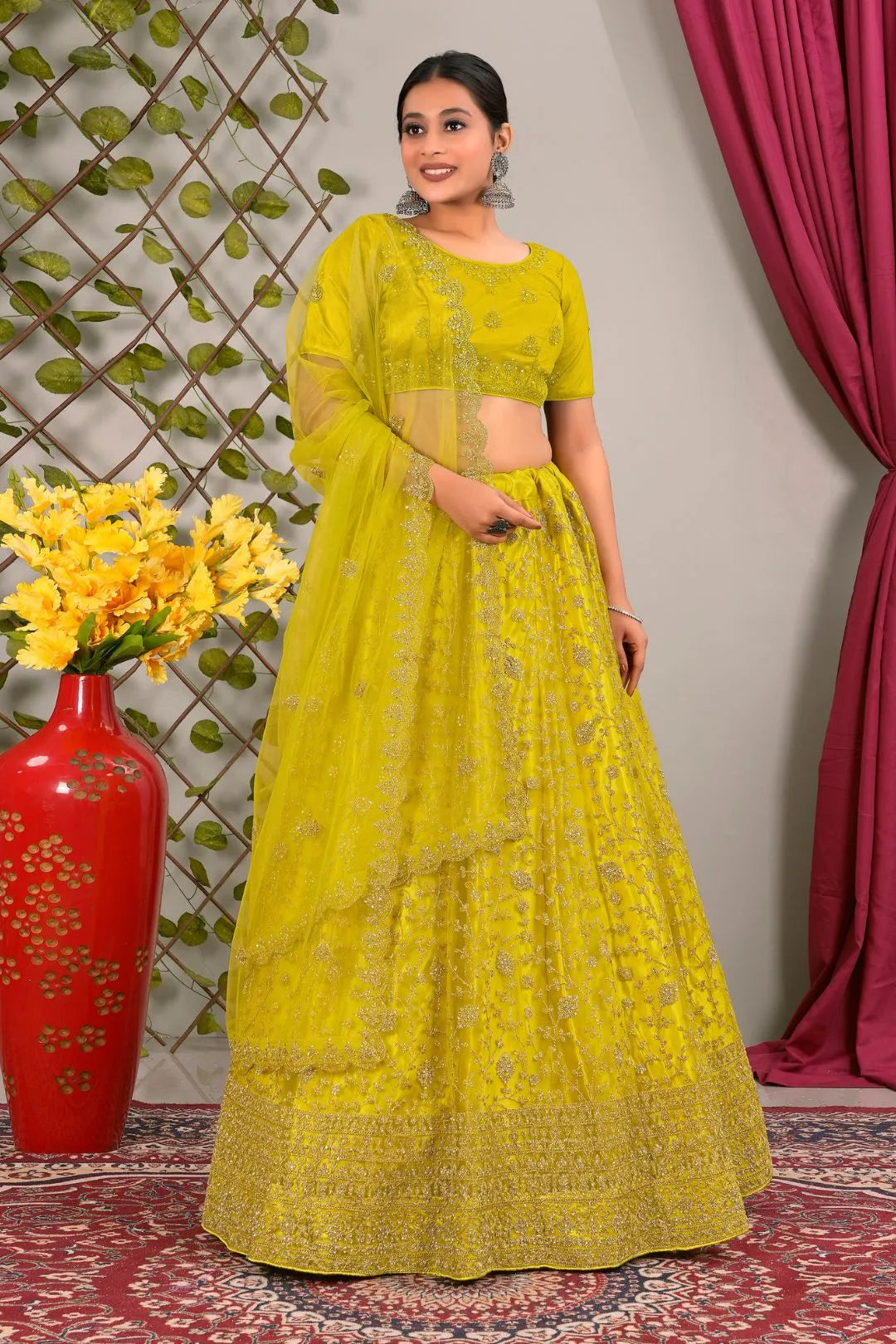 Yellow Latest Net Lehenga Choli Set Wedding