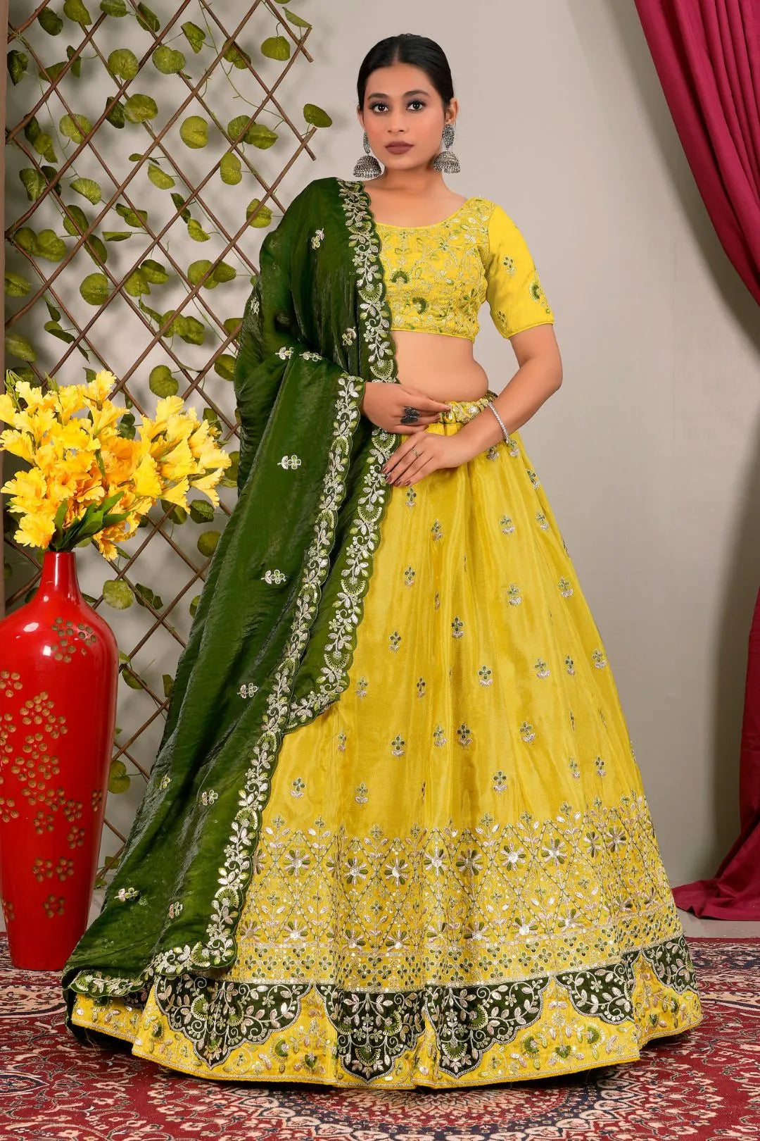 Yellow Party Wear Viscose Lehenga Choli For Girls
