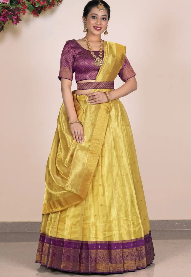 Yellow Tissue Silk Casual Lehenga Choli For Women