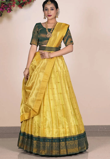Yellow Tissue Silk Party Lehenga Choli For Women