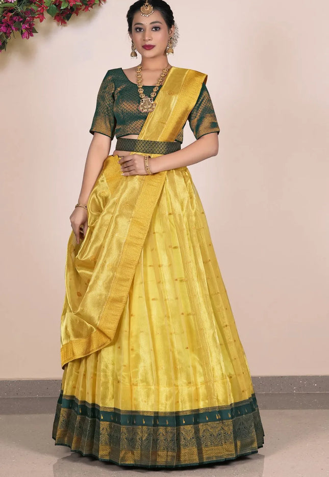 Yellow Tissue Silk Party Lehenga Choli For Women