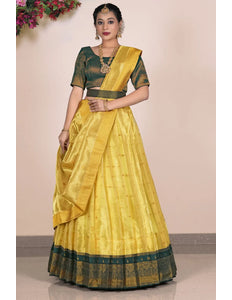 Yellow Tissue Silk Party Lehenga Choli For Women