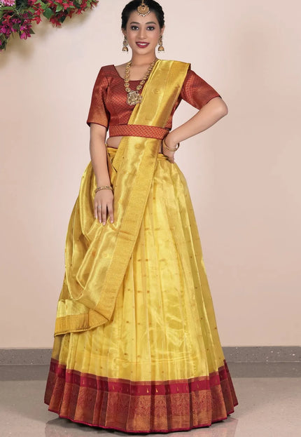 Yellow Tissue Silk Party Lehenga Choli For Women's
