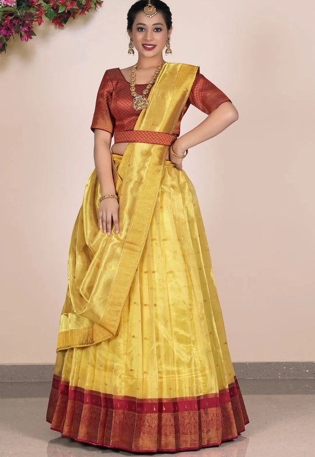Yellow Tissue Silk Party Lehenga Choli For Women's