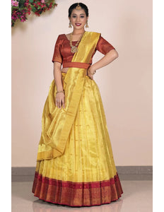 Yellow Tissue Silk Party Lehenga Choli For Women's