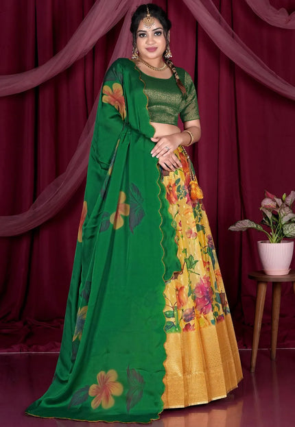 Yellow Viscose Half Saree With Digital Print