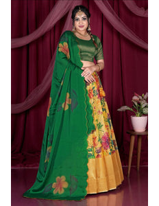 Yellow Viscose Half Saree With Digital Print