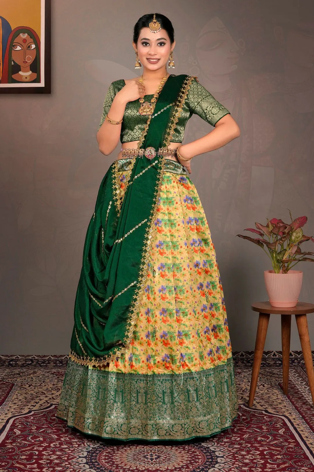 Yellow Zari Tissue Lehenga Choli With Digital Print