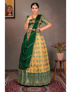 Yellow Zari Tissue Lehenga Choli With Digital Print