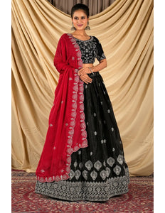 Black Barbery Silk Lehenga Choli With Rangoli Dupatta - Gajiwala