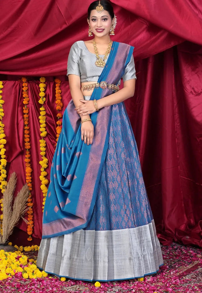 Blue Banarasi Pattu Lehenga Choli With Zari Work - Gajiwala