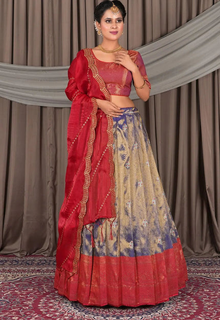 Blue Banarasi Silk Lehenga Choli In Festival - Gajiwala