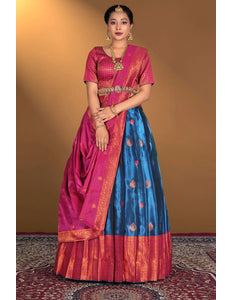 Blue Tissue Silk Zari Work Lehenga Choli - Gajiwala