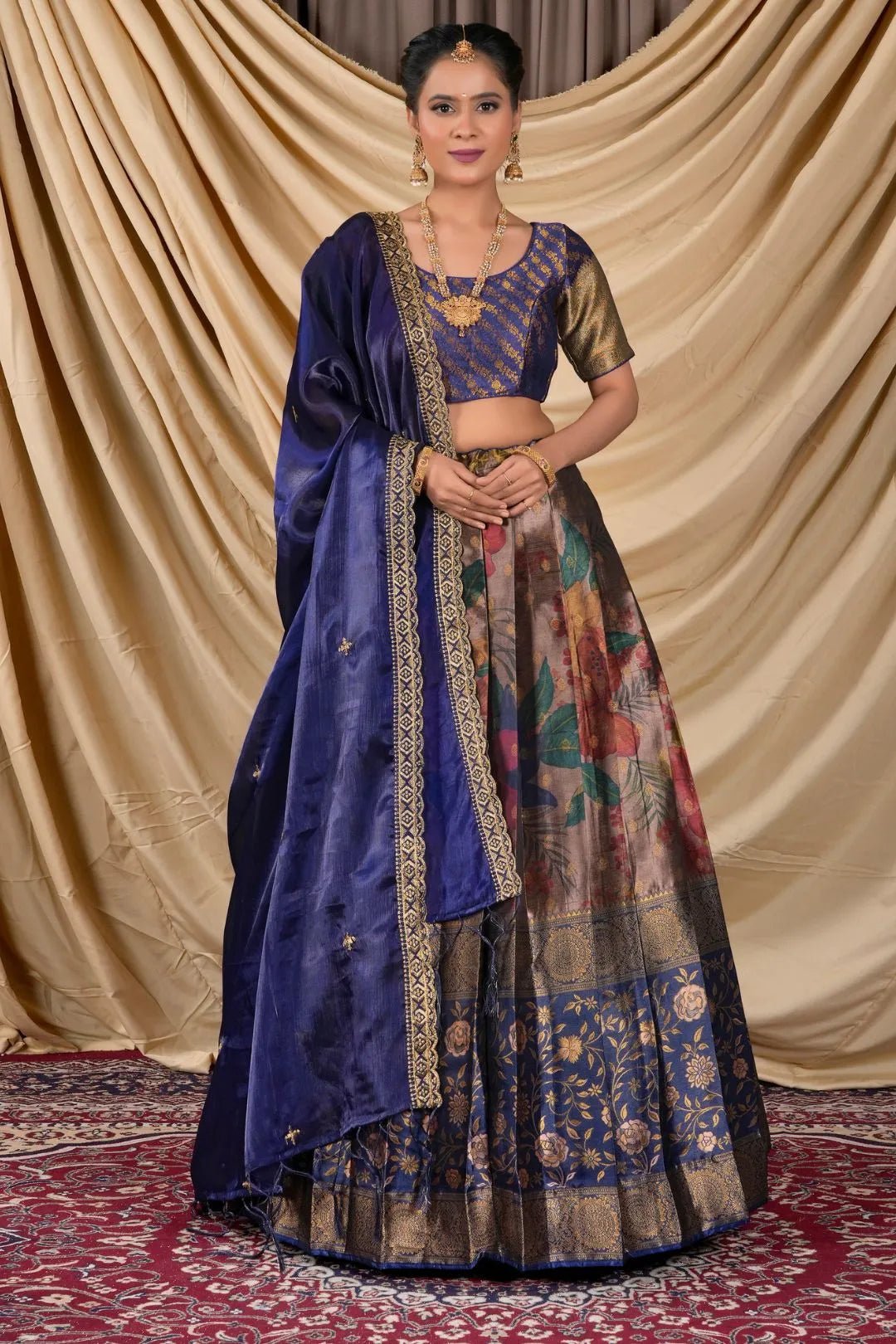 Blue Tissue With Digital Print Lehenga Choli For Women - Gajiwala