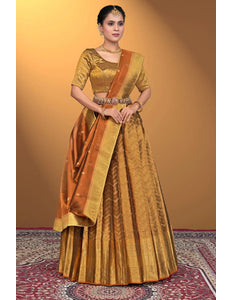 Brown Pure Two Zari Tissue Half Saree For Women - Gajiwala